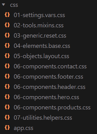 Screenshot of CSS folder structure showing ITCSS and BEM naming conventions in the package.